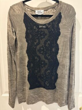 Jamie Krietman Taupe Long-Sleeve Top with Black Lace Panel